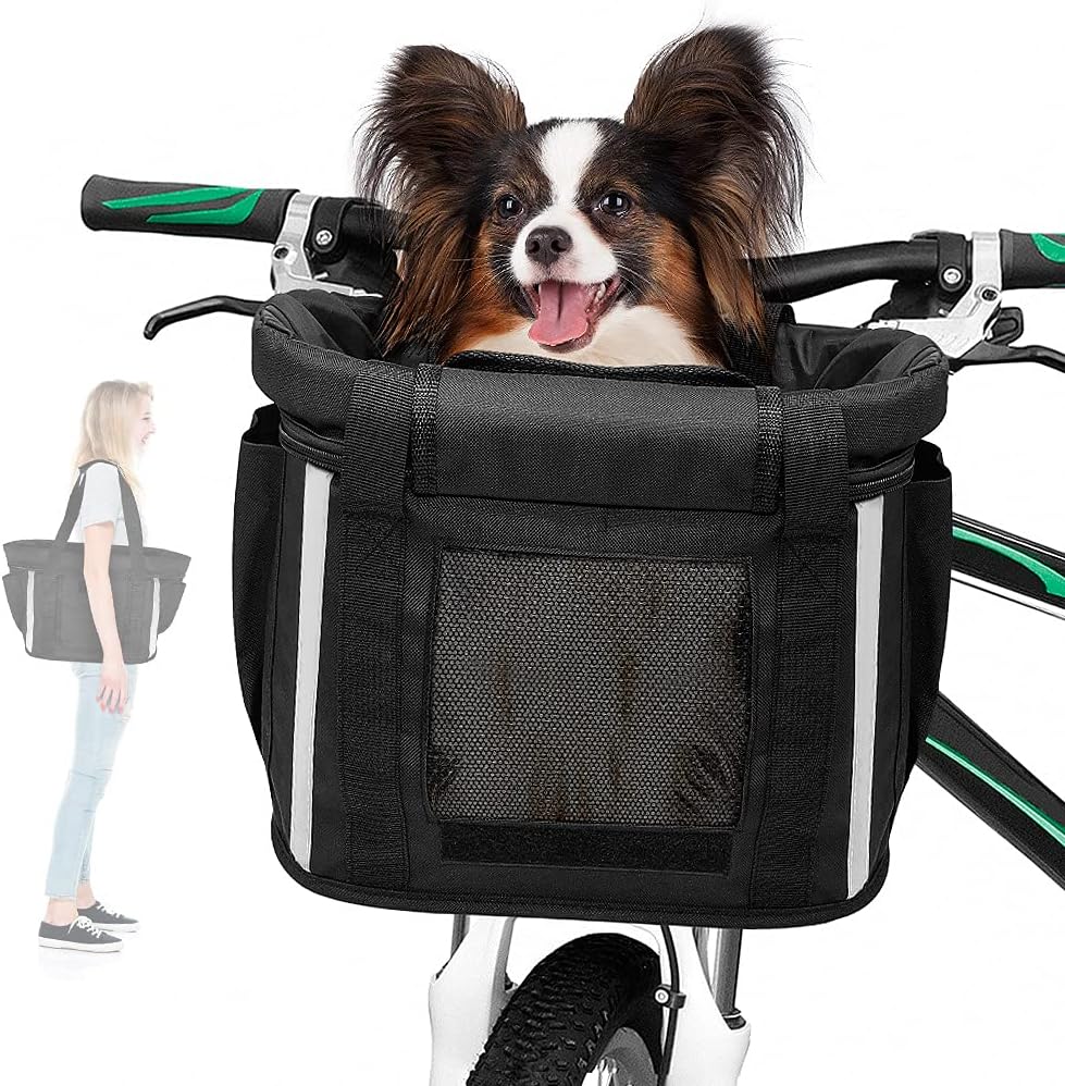 ANZOME Panier de vélo avant pour chien - Amovible - Panier de vélo pour femme - Panier pour chien - Avec ceinture de sécurité