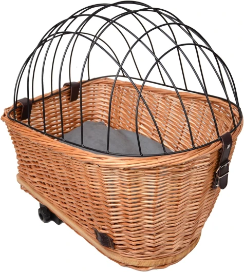 UNUS Panier de vélo pour chien en osier pour porte-bagages - Avec housse en grille et coussin - 47 x 29 x 34 cm