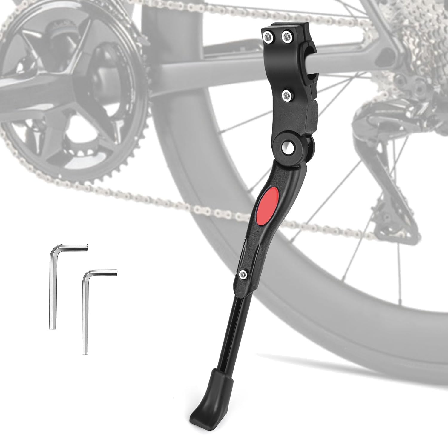Wantli Béquilles pour Vélo, 24 à 29'' Béquilles de vélo Réglable en Alliage d'aluminium,Hauteur réglable avec Pied en Caoutchouc Antidérapant,Convient pour vélos de Ville,vélos électriques, VTT Noir