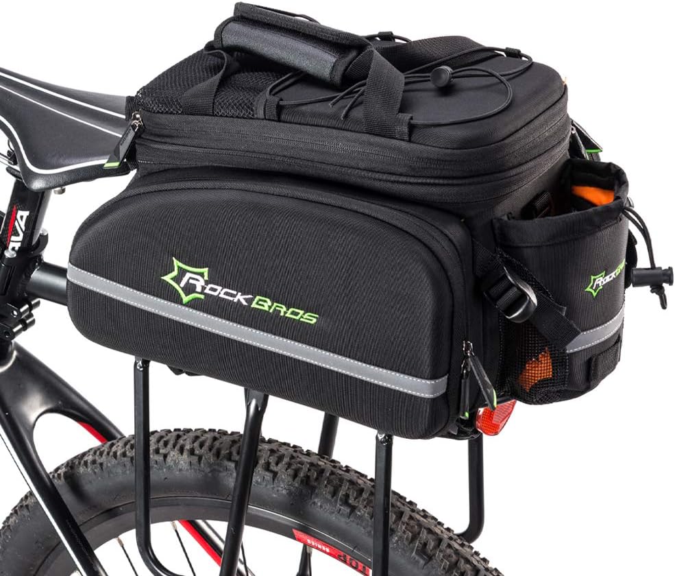 Sacoche Velo Porte Bagage Arriere Étanche 10-35L, Cyclisme Sac de Rangement Arrière Pliable de Vélo Route Portable Panier avec Housse de Pluie Noir Vert, Motif 1