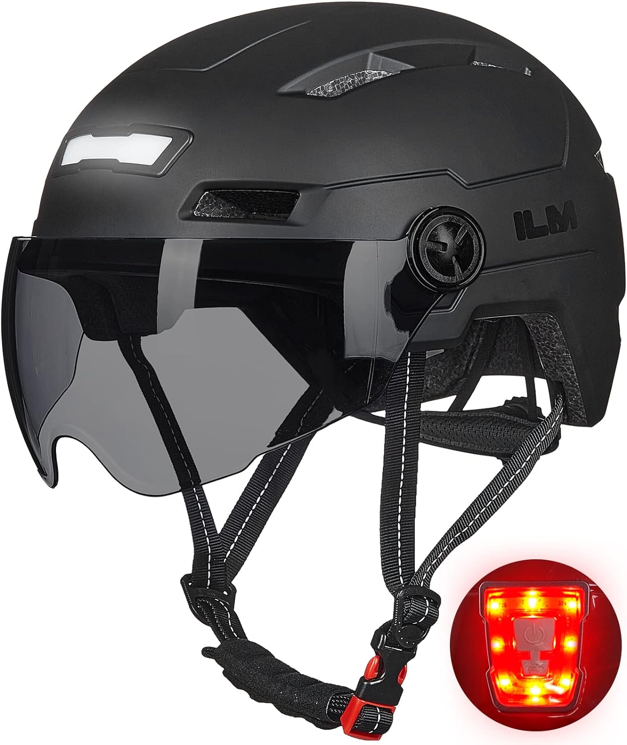 Casque Velo VTT Homme Femme-Casque de Velo Adulte Visiere avec Lumière LED Avant et Arrière Rechargeables par USB