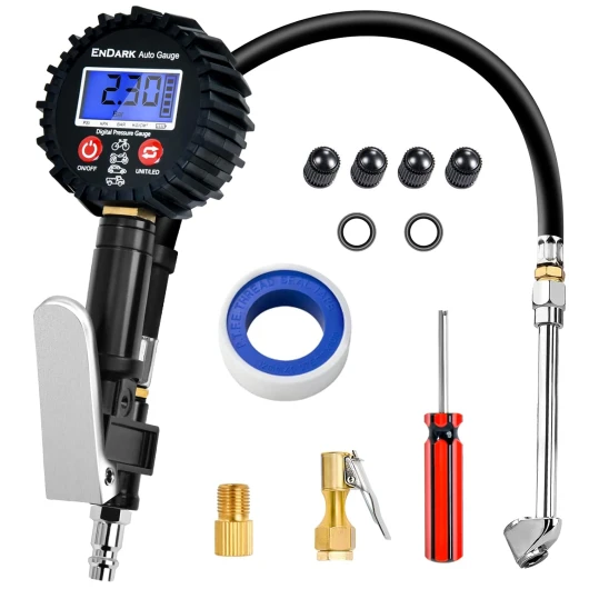 Manometre Pression Pneu Gonfleur Pneu - Manomètre Compresseur Numérique Testeur Pression Pneu & Accessoire Compresseur à Air Pistolet de Gonflage pour Voiture - Moto - Vélos