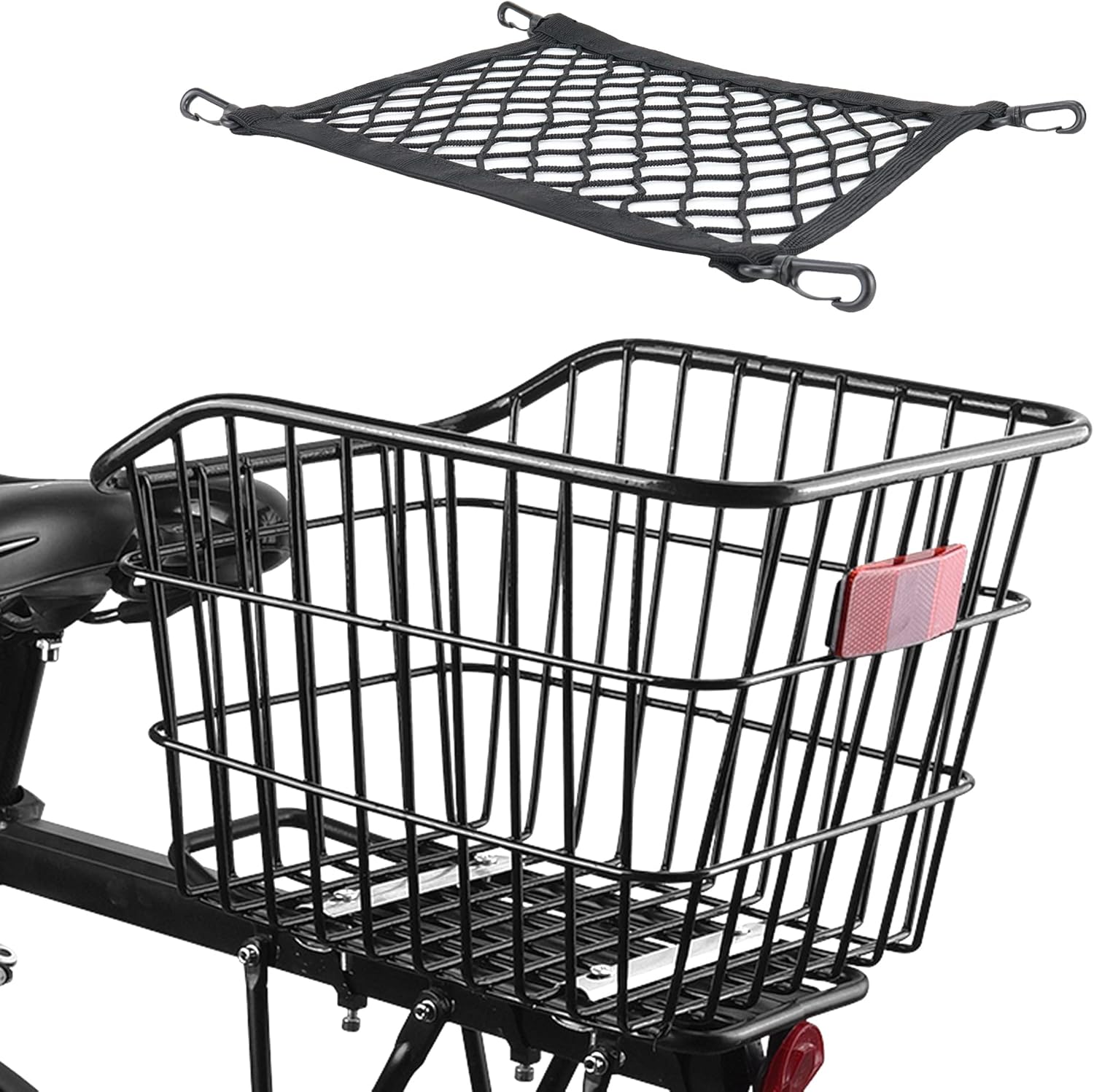 Panier Vélo Arrière, 20L avec Accessoires de Montage, Filet à Bagages, et Réflecteur, Metal Noir
