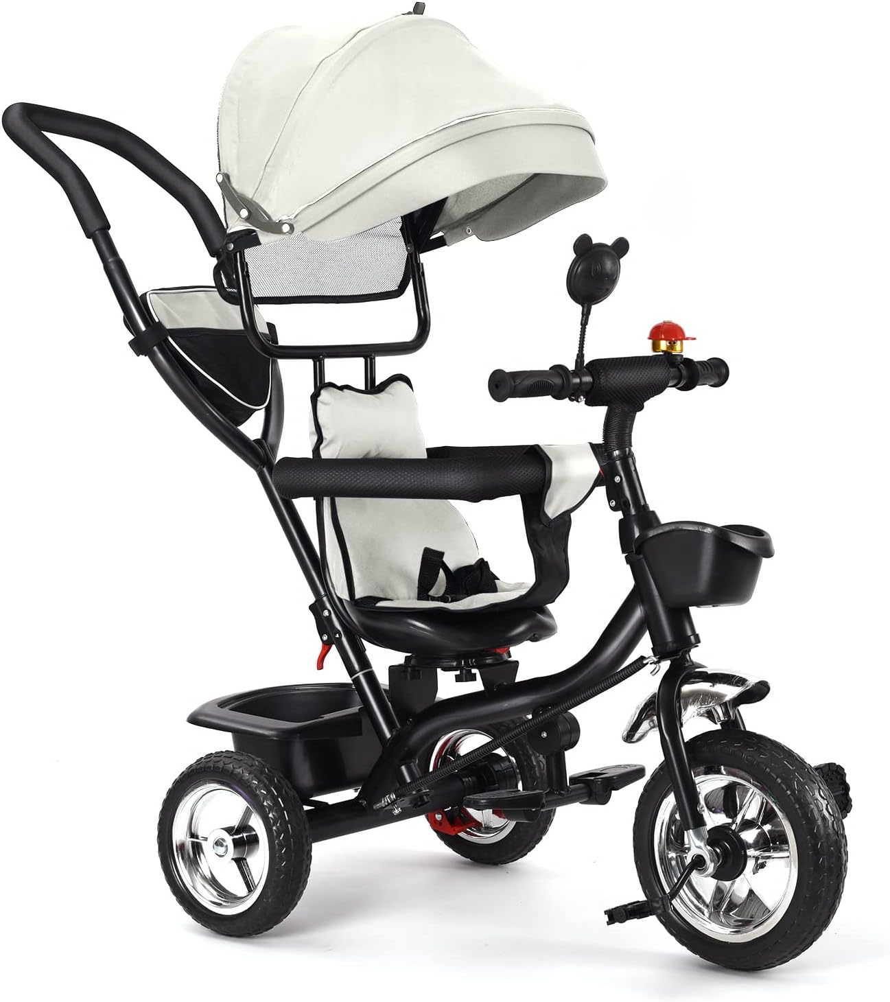 Tricycle Bébé 4 en 1 Vélo Enfant avec Siège Réversible et Roues en Caoutchouc Silencieuses, Tricycle Pliable avec Pare-Soleil,pour Les Enfants de 1 à 5 Ans