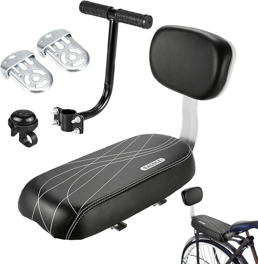 Siege Velo Enfant,PU Cuirs Siège Arrière de Vélo,Siege Enfant Velo,Selle Velo Enfant,Porte Bebe Velo,avec Jeu de Coussins de Siège Arrière, d'accoudoirs et de Repose-Pieds