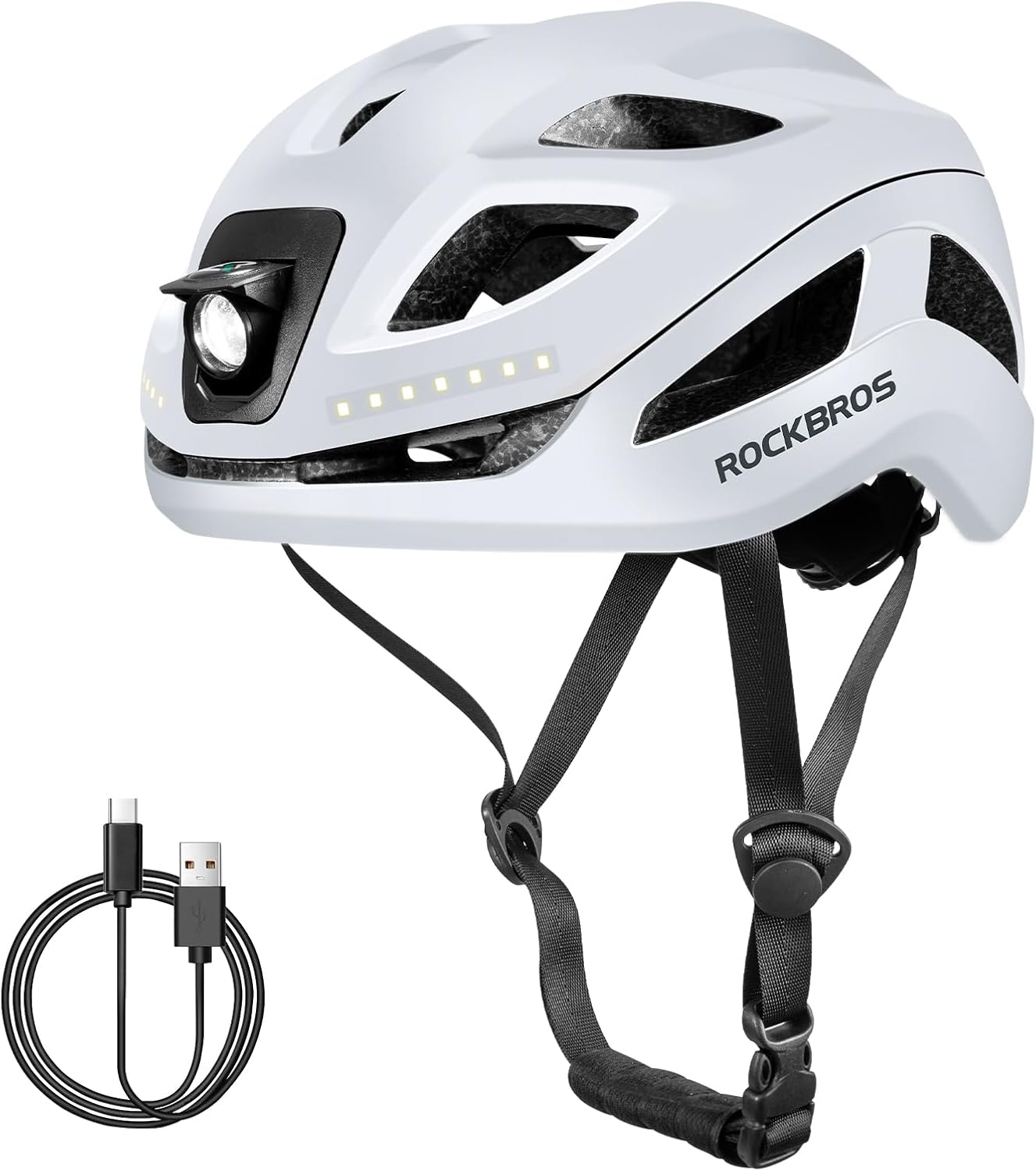 Casque Luminieux LED Rechargable, Casque de Vélo Réglable 57-61 cm avec Lumière, Casque d’éclairage de Cyclisme Léger Respirant pour Homme Femme