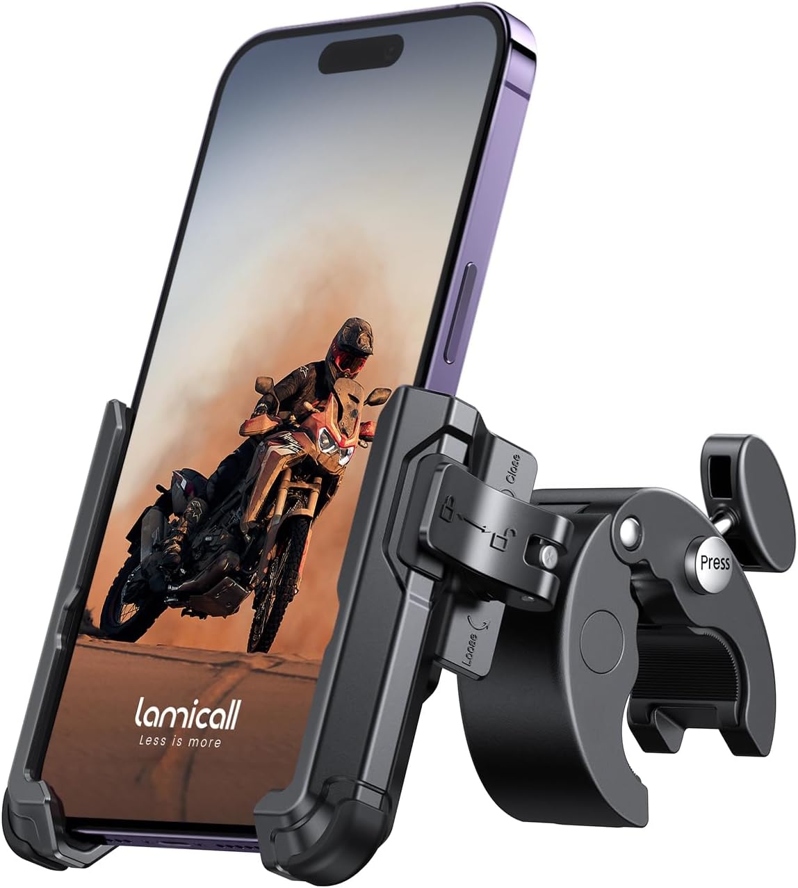 Support Téléphone Vélo [1S Libération] Rotation à 360°, Support Téléphone Moto avec Pince de Guidon à Dégagement Rapide pour iPhone 16/15/14/13/12/11 Pro Max, XS, XR, Huawei, Appareils 4.7-7”