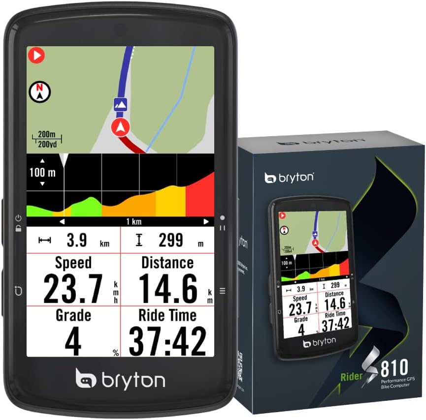 Bryton Rider S810 Compteur GPS Vélo avec écran Couleur 3,5" en Verre incurvé 2,5D, autonomie 50 h, Carte Europe Hors Ligne, Navigation Virage par Virage, Ant+/BLE, Segments Strava Live