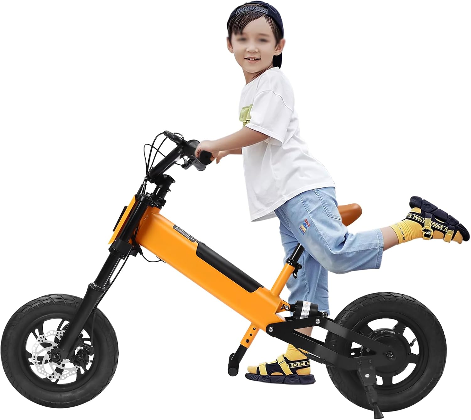 RUETERY Vélo électrique pour enfants de 12 pouces à partir de 5 ans - 3 vitesses - Siège réglable - Charge maximale : 70 kg - Pour enfants, garçons et filles - Orange