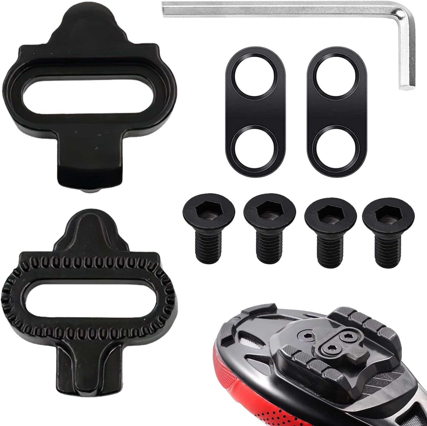 Lot de 2 Cales de vélo, Crampons Vélo Compatible Shimano SPD, pour Pédales VTT et Cyclisme Indoor, Hommes et Femmes, Système de Clip Universel, Ensemble Crampons Cyclisme en Métal, Installation Facile