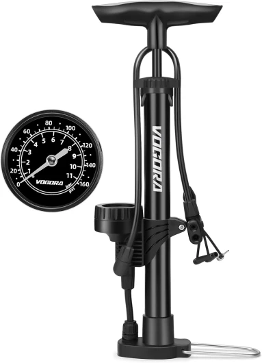 Pompe a Velo a Pied avec Manometre, Mini Pompe à vélo Portable avec Valve Presta et Schrader, Haute Pression 160PSI pour Vélos, Voiture, VTT de Route et balles