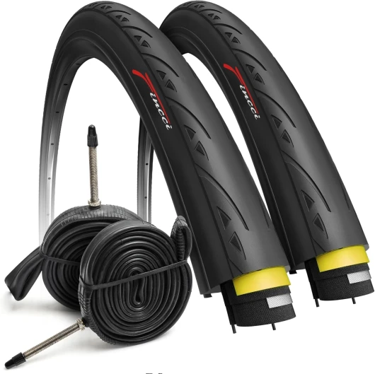 Pneu Velo Route 700x25c - Set Pliable Paire Pneus 25-622, 28 pouces avec Protection Anti-Crevaison 1mm, 60TPI avec Chambres à Air 700x25c Presta, pour Route Courses Tournée Bici, Un Paquet de 2
