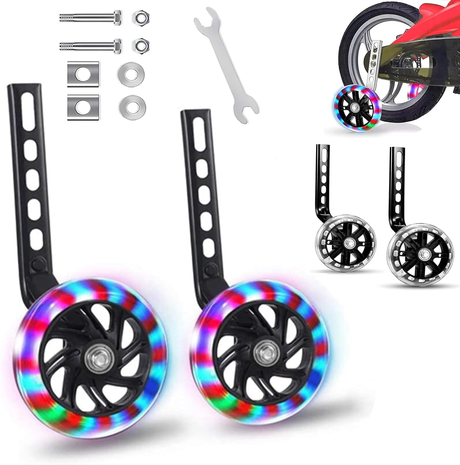 Roue Auxiliaire,Stabilisateur Roue Velo,Roues D'entraînement Réglables Pour Enfants, Auxiliaire Roue Bicyclette Pour 12 14 16 18 20 Inch,Roues Arrières pour Vélo Enfant (Noir)