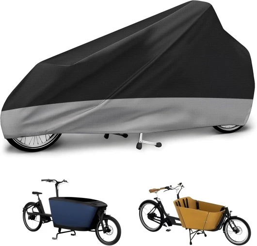 WingFly Housse de Protection pour Vélo Cargo, Tissu Oxford 420D Durable Imperméable Housse de Protection Cargo Bike, résistant aux UV, indéchirable Housse de vélo Cargo, 285 * 65 * 115 cm
