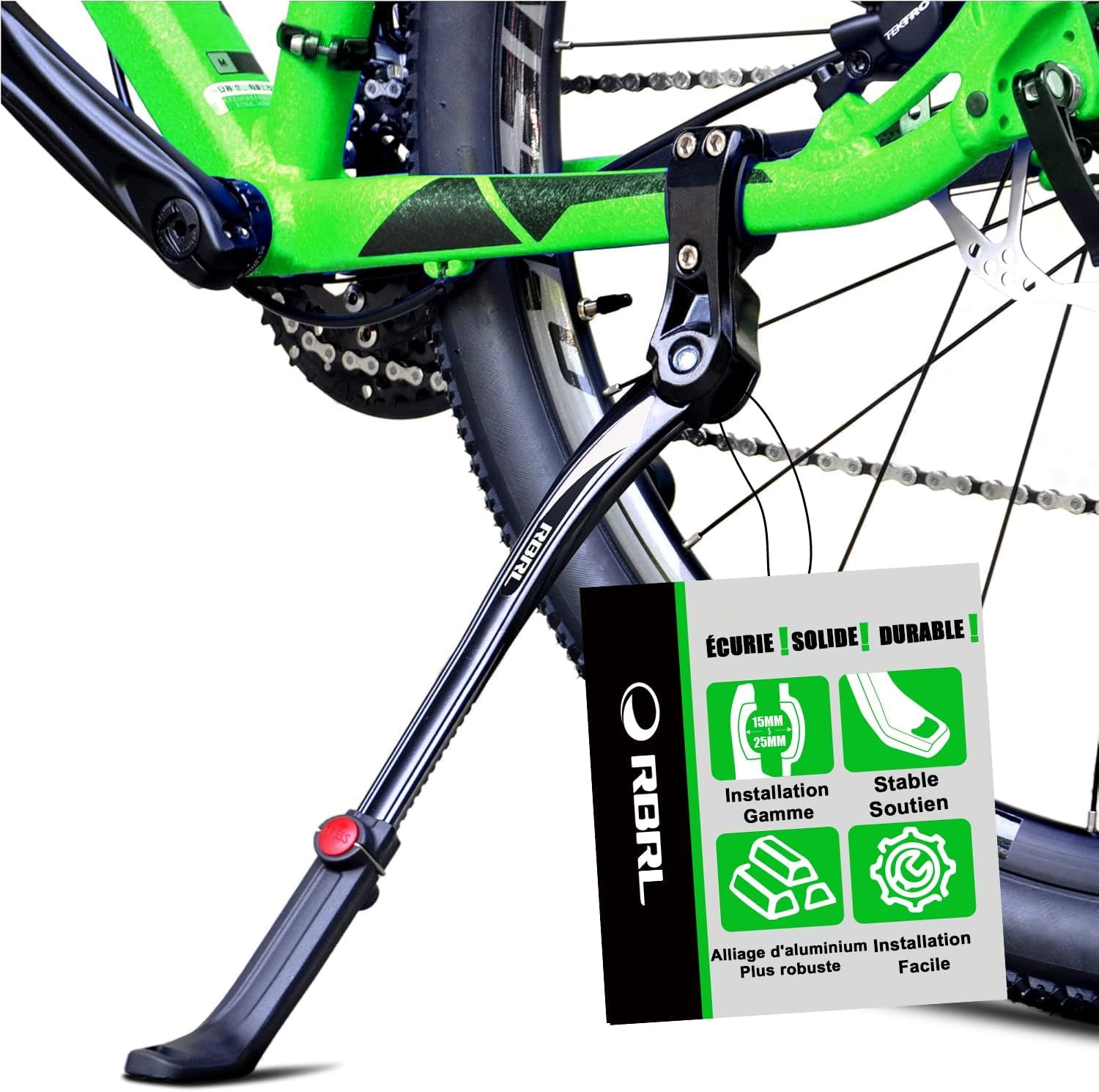 Béquille de vélo en alliage, réglable en hauteur pour vélo de montagne/vélo de route de 61 à 73,7 cm Noir