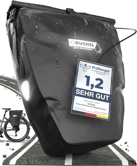 Büchel Sacoche de vélo pour Porte-Bagages 100% étanche I avec poignée et bandoulière I Sacoche de vélo pour Porte-Bagages, Sacoche de Porte-Bagages, sacoches de vélo arrière 25L à l'unité Noir