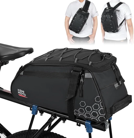 3 en 1 Sacoche Vélo Étanche 13L, Sac Porte-Bagages Arrière, Plusieurs Compartiments avec Poignée de Transport et Bandoulière Noir