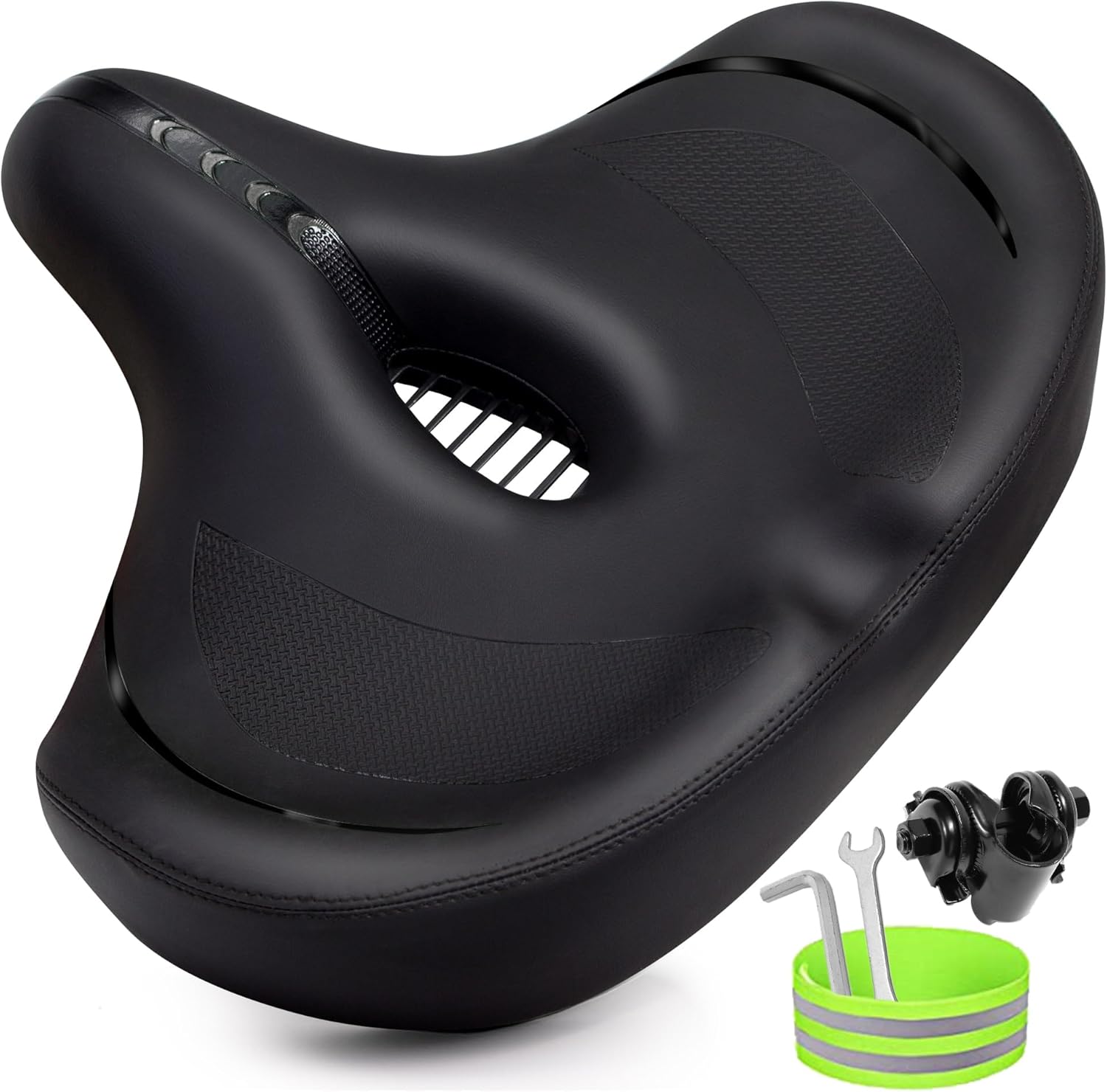 Selle de Velo Ultra Confortable Femme et Homme - Extra Large, Rembourrage Doux, avec Suspension, Selle de Vélo Ergonomique - Selle Confort Velo pour VTT, Vélo De Ville, Ebike, Vélo Stationnaire Noir