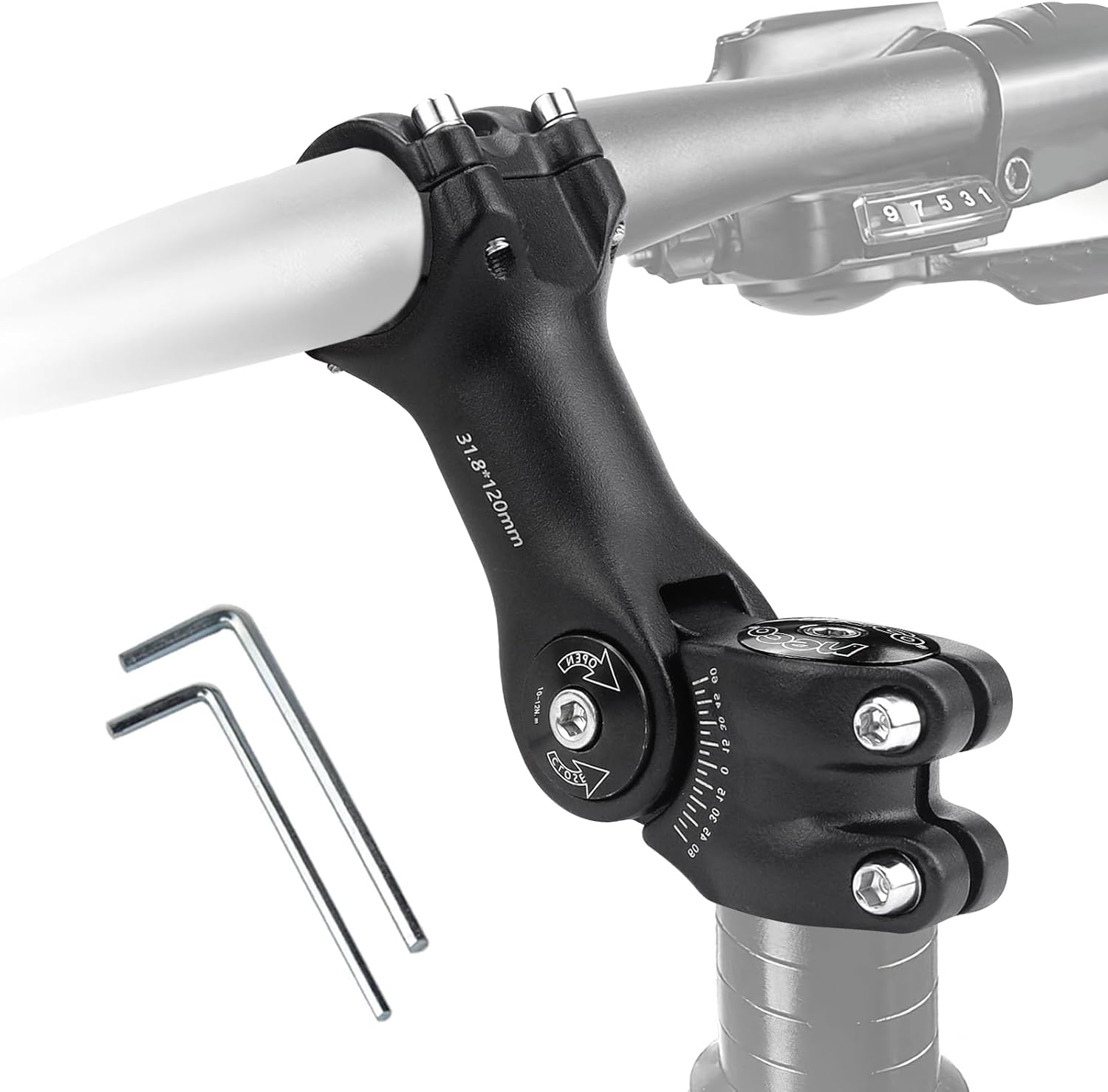 Getyjoe Potence de Vélo Réglable ±60 Rehausseur de Guidon de Vélo 31,8 mm x 120 mm Potence de Guidon Réglable avec Clé Hexagonale pour Vélo de Montagne Vélo de Route MTB