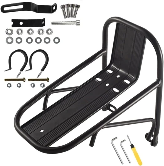 ZWEquipint Support avant de vélo électrique, porte-bagages en alliage d'aluminium pour VTT, vélo, transport alimentaire, trajet quotidien étagère avant+clip
