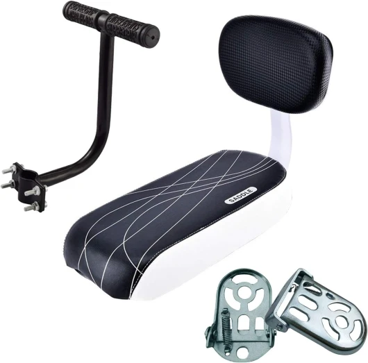 Coussin de Siège Arrière de Vélo avec Dossier,PU Transport à Vélo Coussin de Siège,Universel Siège de Sécurité Vélo Enfant,y Repose Pied Velo,Accoudoir