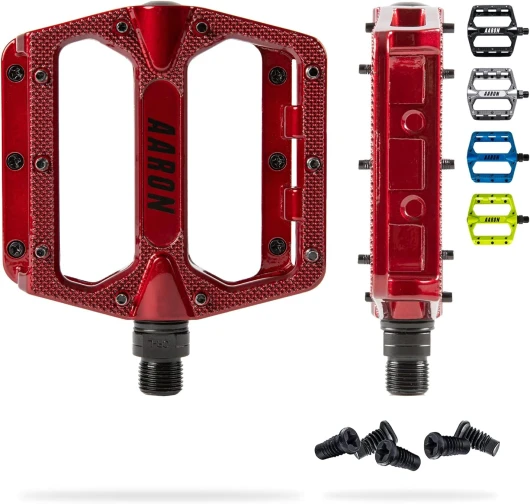 Pédales de VTT Rock - en Aluminium/à Plateforme - avec roulements à Billes industriels étanches/Picots Amovibles antidérapants - pour vélo électrique/VTT/VTC/Autre rouge