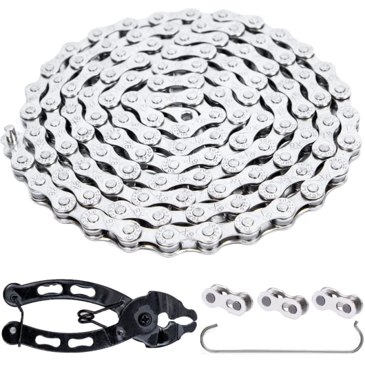 Chaîne Vélo 6/7/8 Vitesses Anti-Rouille - Certifiée EN 14872 avec 3 Maillons Rapides & Outil Pro - Compatible Shimano/SRAM (1/2"x3/32" 116L)
