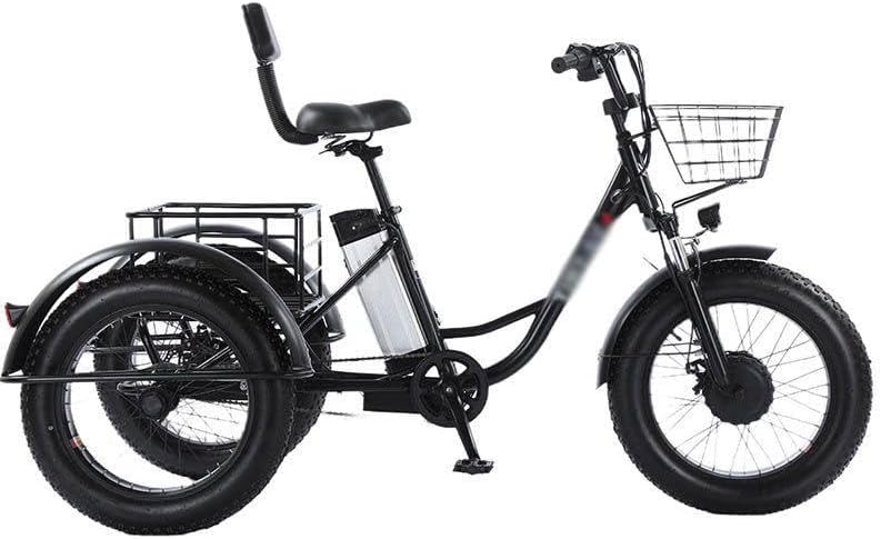 LTdlhFk Tricycle électrique pour Adulte, Vélo Cargo à Gros Pneus De 20 Pouces avec Batterie Au Lithium 48 V 12 Ah Et Moteur 500 W, Vélo électrique à 3 Roues avec Panier Avant Et Arrière