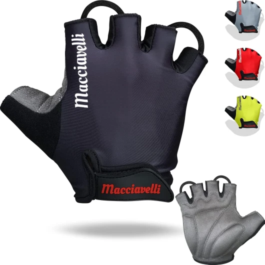 MACCIAVELLI® Gants de Cyclisme Homme Femme – Gant Vélo VTT – pour Vélos de Route et de Montagne - Gants Cycliste Demi Doigt - Cycling Gloves L Noir