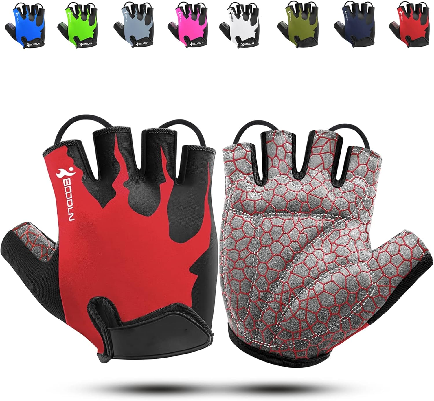 Gants de vélo Demi-Doigts Respirant mitaine vélo rembourrés avec poignée Anti-dérapante Unisexe pour VTT,vélo de Route,Gymnase,Crossfit,haltérophilie XL Rouge