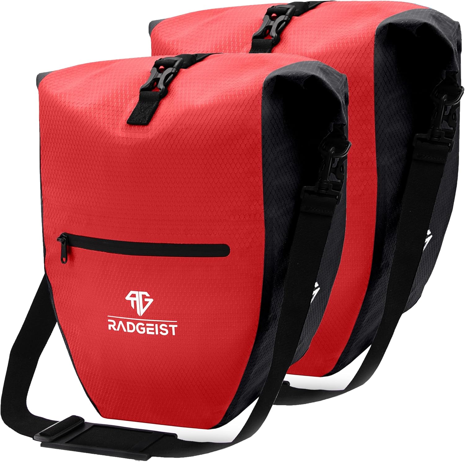 RADGEIST Lot de 2 sacoches de vélo pour porte-bagages, sac à bandoulière, étanche, 23-28 l, rouge