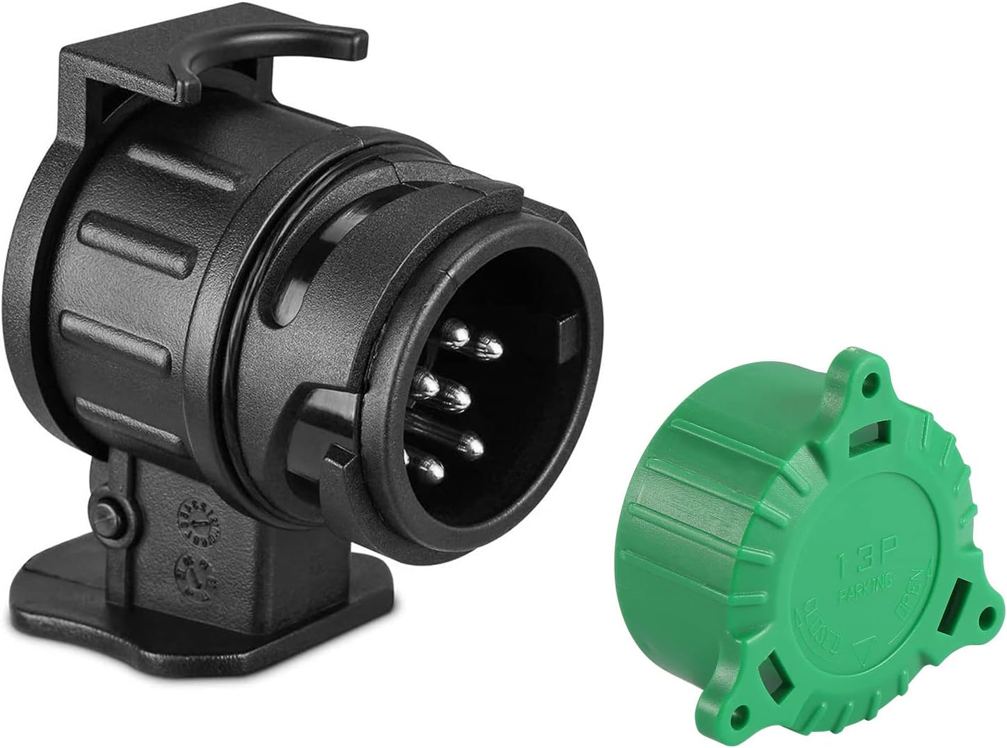 SPARKMOTO Adaptateur Prise Remorque 13 Broches vers 7 Broches,Connecteur Fiche Attelage Voiture pour Porte-vélo Remorque,avec Bouchon de Protection Vert,Adaptateur attelage 13 vers 7 Broches(SK7131) Adaptateur 13/7 (SK7131)