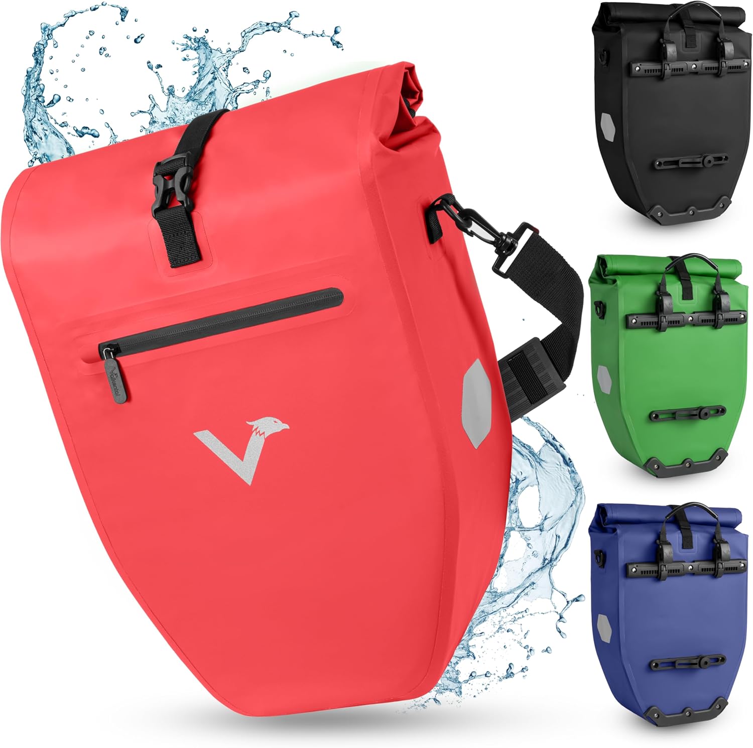 Valkental - Grande Sacoche de Porte-Bagages Etanche - 28L de Volume - Sacoche de Vélo pour Porte-Bagages avec Réflecteurs 28L Rouge