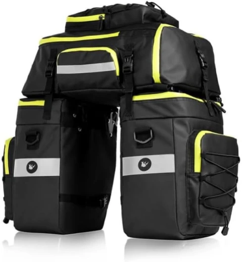 Tamthy 3-in-1 Sacoche Velo Porte Bagage Arriere Multifonction Imperméable Sacoche Velo Grande Capacité Sac Velo avec Housse Imperméable, Sac à Dos pour VTT/Outdoor Voyage/Sport Vert