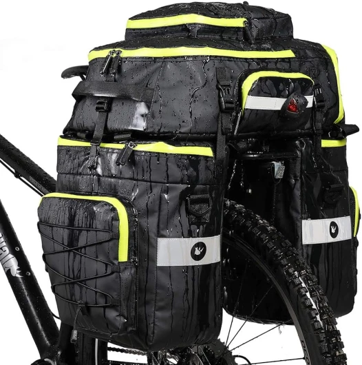 75L Sacoche Vélo Porte-Bagage Arrière, Sac de Cadre Velo 3 en 1, Sacoche de Siège Arrière de vélo avec Couverture Imperméable, étanche Cycle Pannier pour VTT Outdoor Voyage Sport
