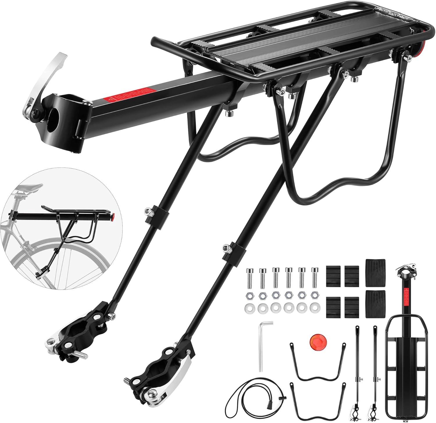 DazSpirit Porte Bagage vélo arrière, Porte Bagage VTT arrière réglable, Libération Rapide, avec réflecteur, Charge maximale de 60 kg, matériau en Alliage d'aluminium pour Le Cclisme, Randonnées