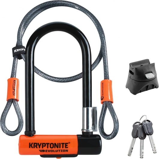 Antivol en U Evolution Mini-7 W/ Flex - Antivol Vélo avec Câble Flexible à Double Boucle - Cadenas pour Vélos - Niveau de Sécurité 7/10 - Niveau de Protection Élevé - Dimensions 8,3x15,3 cm Unique