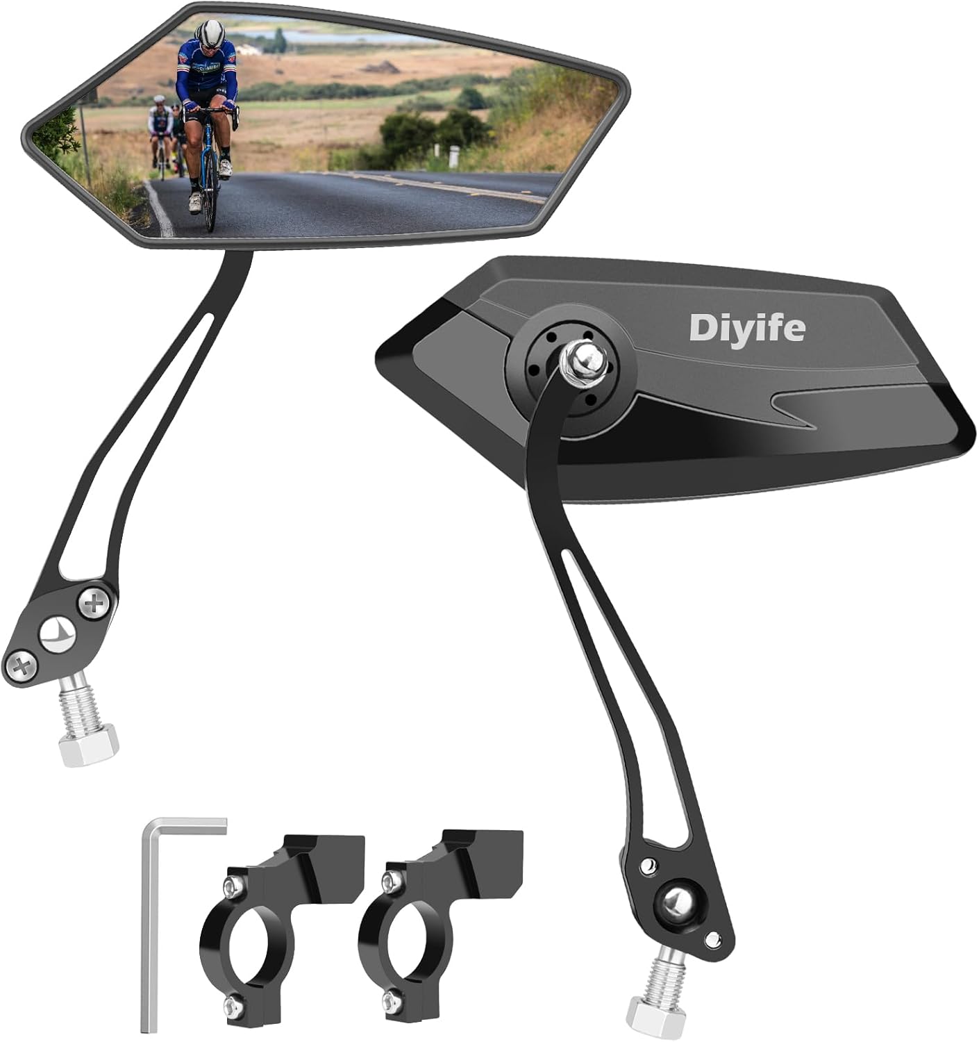 Retroviseur Velo [2 Pack-Grand Miroir HD], Miroirs de Vélo Réglable à 360°, Compatibles Guidon 22-25mm Universel, Facile à Installer - avec Clé Allen Noir