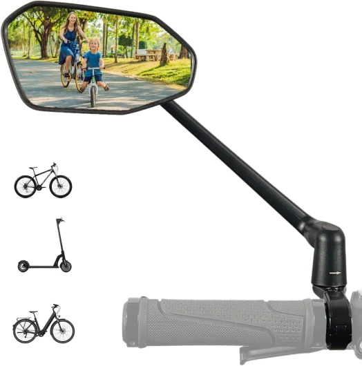 Retroviseur velo - Rétroviseur vélo électrique - Rétroviseur trottinette électrique - Idéal cadeau - Haut de gamme pour guidon 22 à 25,4 mm - RS03 - Réglable 360° GAUCHE