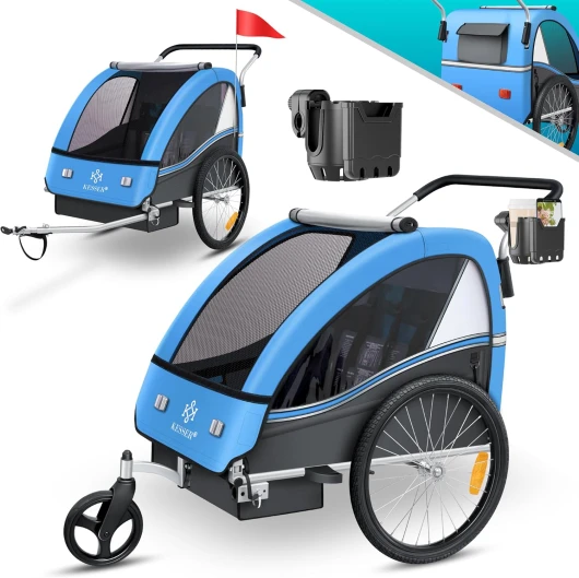KESSER® Remorque pour Enfants Remorque de vélo Sport-RX 2en1 Fonction de Running Remorque de vélo pour Enfants + Ceinture de sécurité 5 Points 360°- Roue Avant Jogger Poussette Vélo Bleu