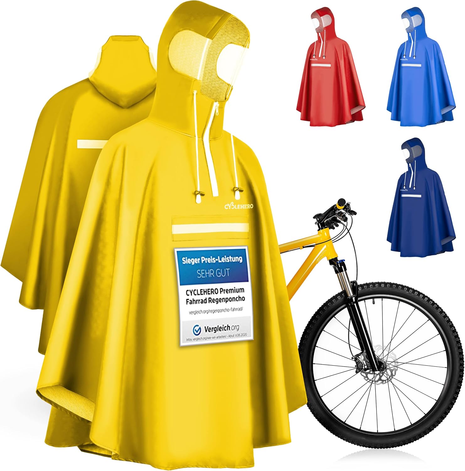 Vêtement de pluie à capuche pour cycliste de qualité supérieure avec fenêtre de vue, Poncho de vélo pour homme et femme avec bandes réfléchissantes, Imperméable M Jaune
