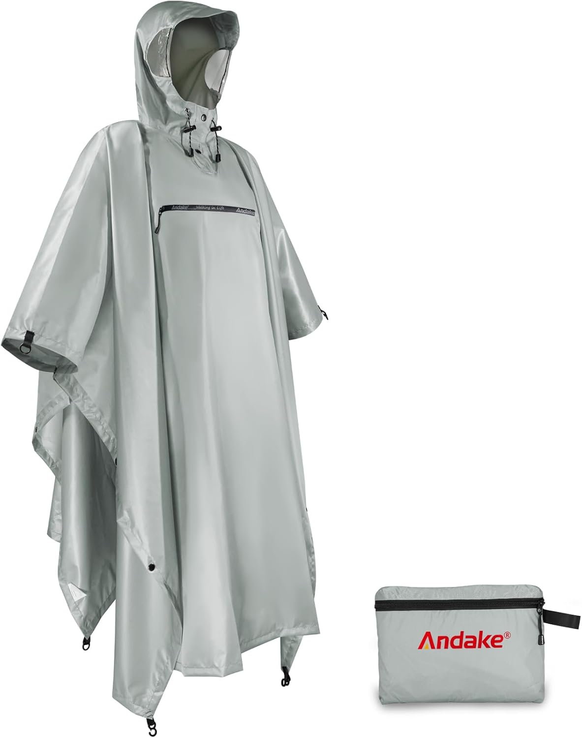 Veste de Pluie Poncho, Imperméable Unisexe Pour Adultes Avec Manches Capuche Revêtement Imperméable Gris Taille unique