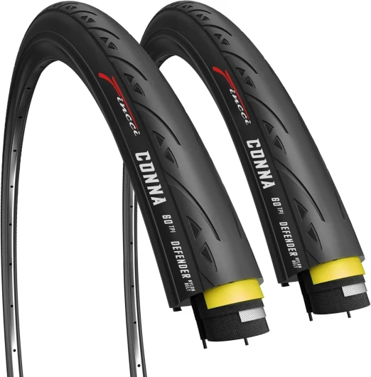 Pneu Velo Route 700с x 23с - Paire Slick Tire 23-622 avec Protection Anti-Crevaison 1mm pour Home Trainer, Adulte & Route & Course Vélo, Tournée Bicyclette - 60 TPI - Un Paquet de 2