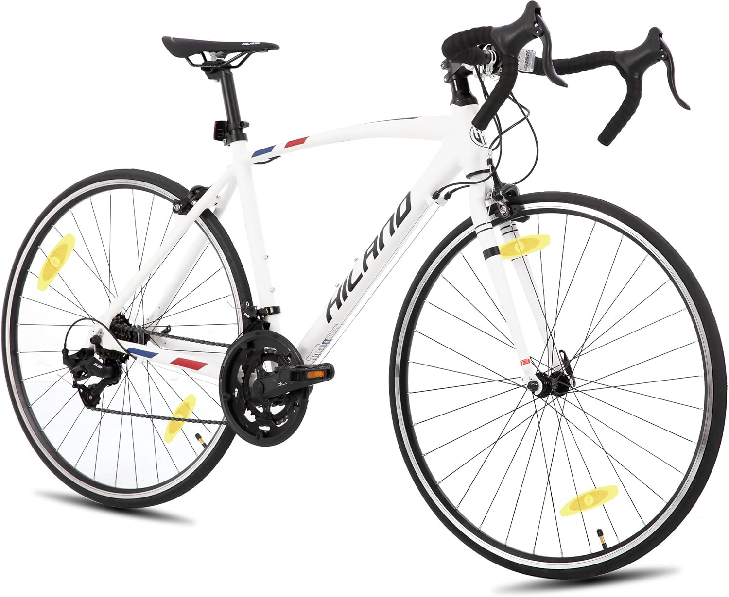 Hiland Vélo de Route Hybride de 28 ", pour Homme et Femme, 700C, 14 Vitesses, vélo de Ville pour Adultes, Cadre de 490 mm/530mm/570mm, Blanc/Noir L-570mm Blanc