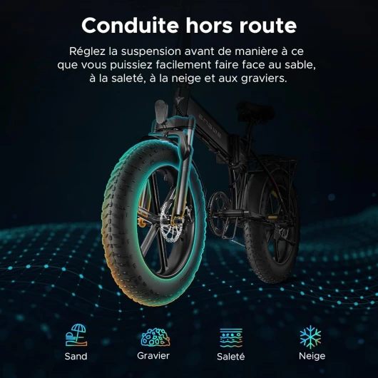 EP-2 Pro Vélo électrique Pliable 20" × 4.0 Fat Bike Electrique 7 Vitesses avec Batterie Amovible 48V 13Ah Autonomie 120km Tout-Terrain & VTT & Plage & Neige Orange EP-2