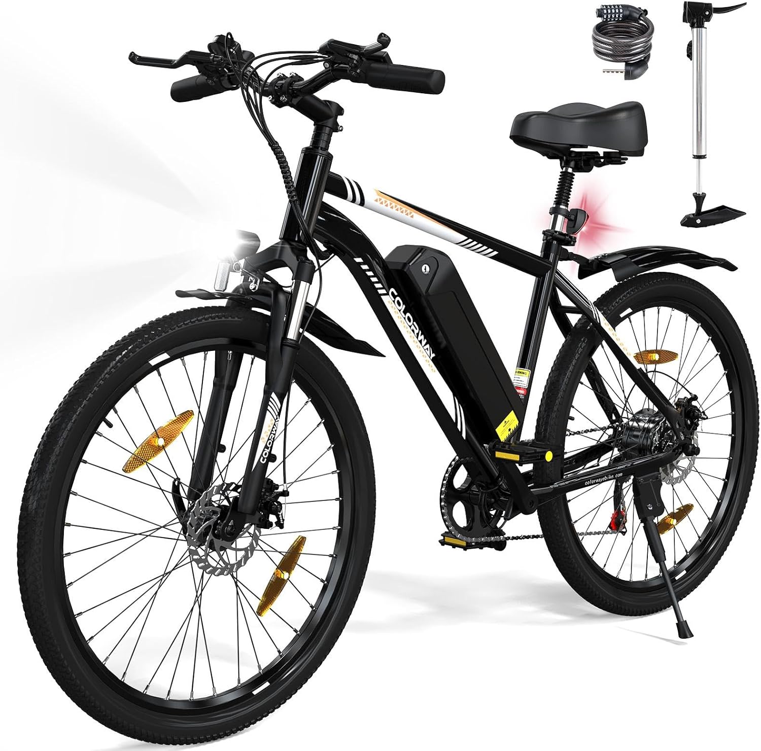 Vélo électrique pour Adultes, vélo de Montagne 26", EBike avec Batterie Amovible 36V 15Ah, écran LCD, Frein à Disque Double ebike NoirOrange