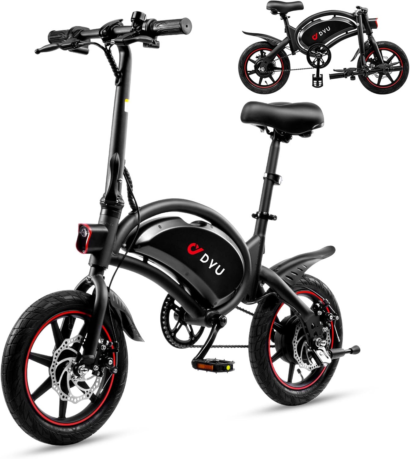 Vélo Électrique Pliable,14 Pouces Vélo Électrique Portable,Smart E-Bike, Pédalage Assisté, Hauteur Réglable, Portable Compact, Adulte Unisexe (Noir, D3F 10AH)