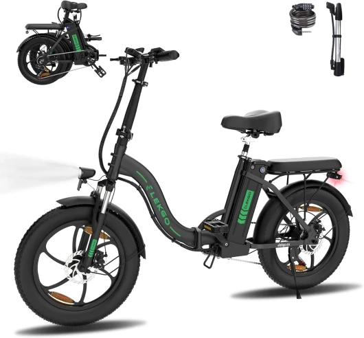 Vélo électrique, 20"*3.0 Pneus Larges vélo électrique Pliable, vélo de Trajet Urbain E Bike avec Moteur 250W, 36V 12Ah Batterie Amovible, 7 Vitesses Ville E-Bike pour Unisexe Adulte Noir