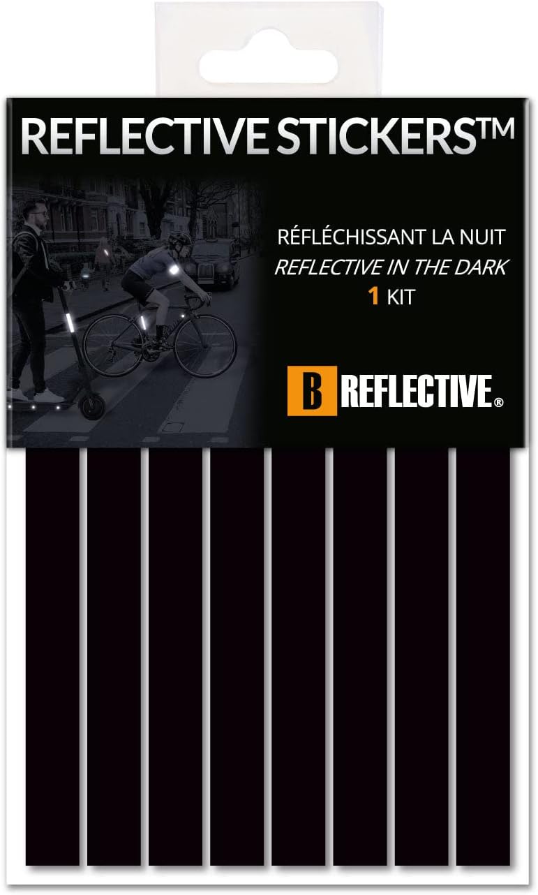 Kit 8 Stickers Bandes Rétro Réfléchissants Trottinette, Vélo, Moto,.. - - Autocollants Multi Supports - Haute Visibilité - 3M Technology™ - Adhérence maximale - Noir Noir 8 bandes de 1,15cm de large