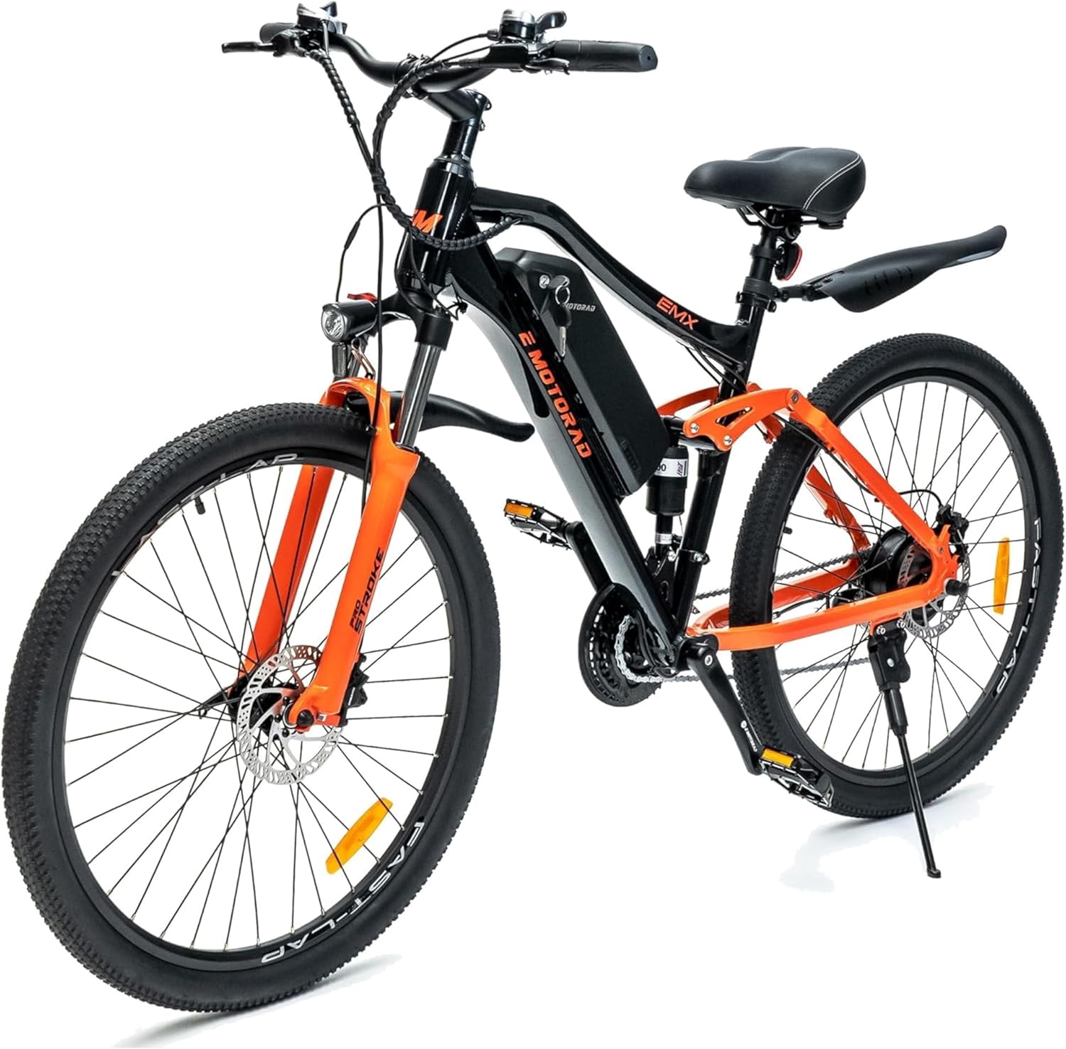 EMotorad EMX+ - Vélo électrique tout-terrain pour adultes - pneus CST 27,5 x 2,0" - moteur 36 V 250 W - batterie 13 Ah amovible - double suspension - freins à disque mécaniques - écran LCD Noir